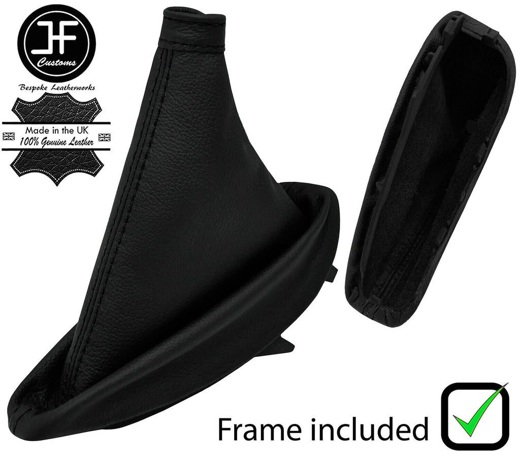 BLACK STITCH LEATHER HANDBRAKE + PLASTIC FRAME FITS RENAULT LAGUNA MK2 01-05