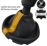 BLACK & YELLOW STRIPE REAL LEATHER  GEAR GAITER FOR VW T5 TRANSPORTER CARAVELLE