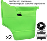 GREEN REAL LEATHER 2X FRONT DOOR CARD COVERS FITS VW T4 TRANSPORTER CARAVELLE