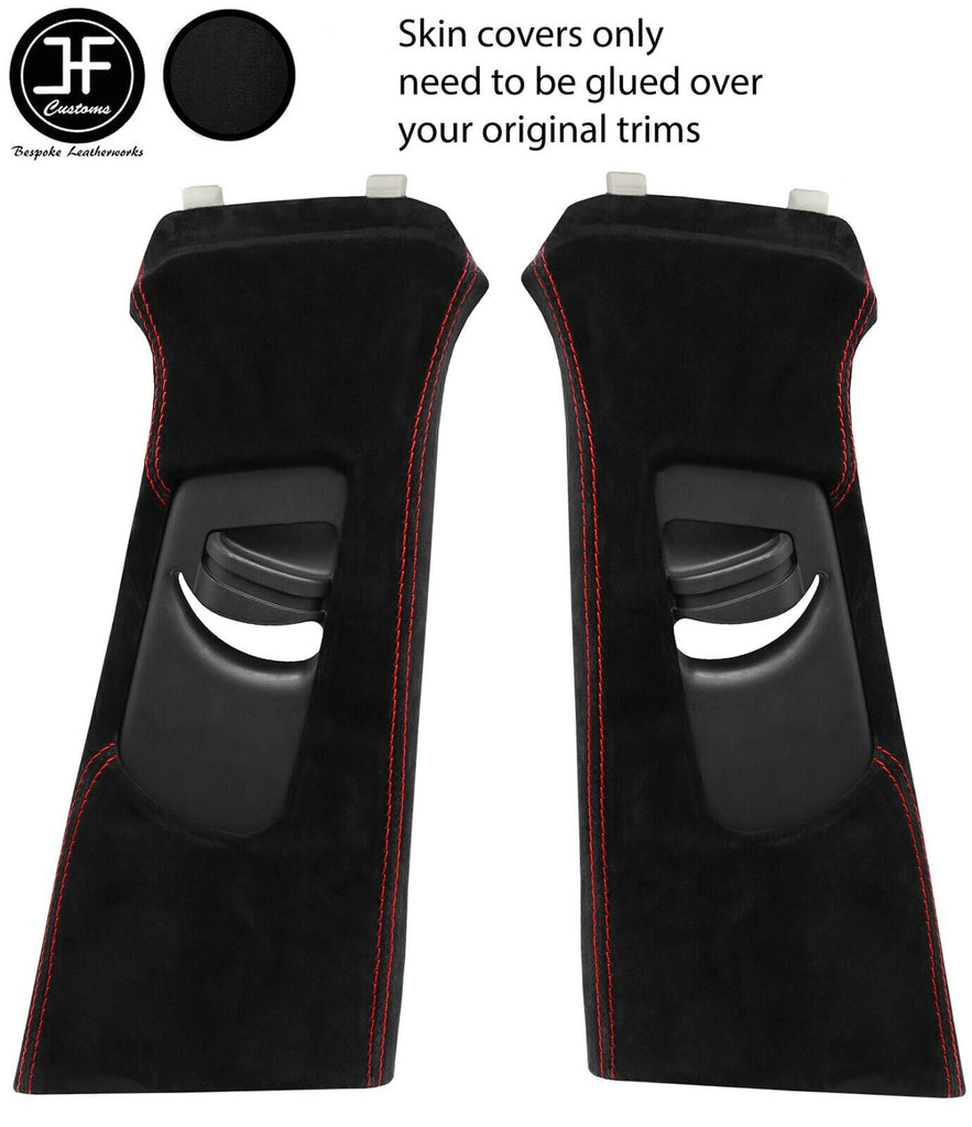 RED STITCH 2X UPPER B PILLAR LUXE SUEDE COVERS FITS AUDI Q5 2008-2015 CUSTOM NEW