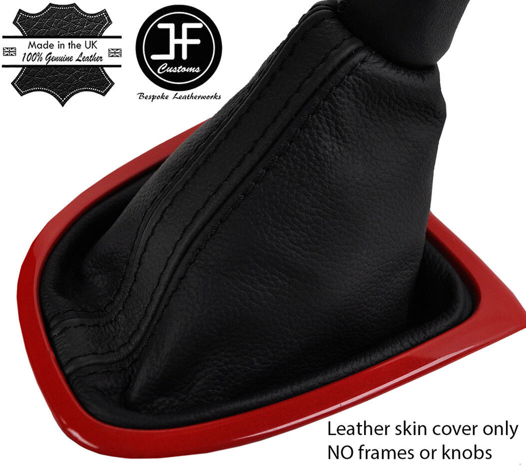 BLACK & BLACK STRIPE TOP GRAIN LEATHER GEAR GAITER FITS RENAULT CLIO 2012-2016