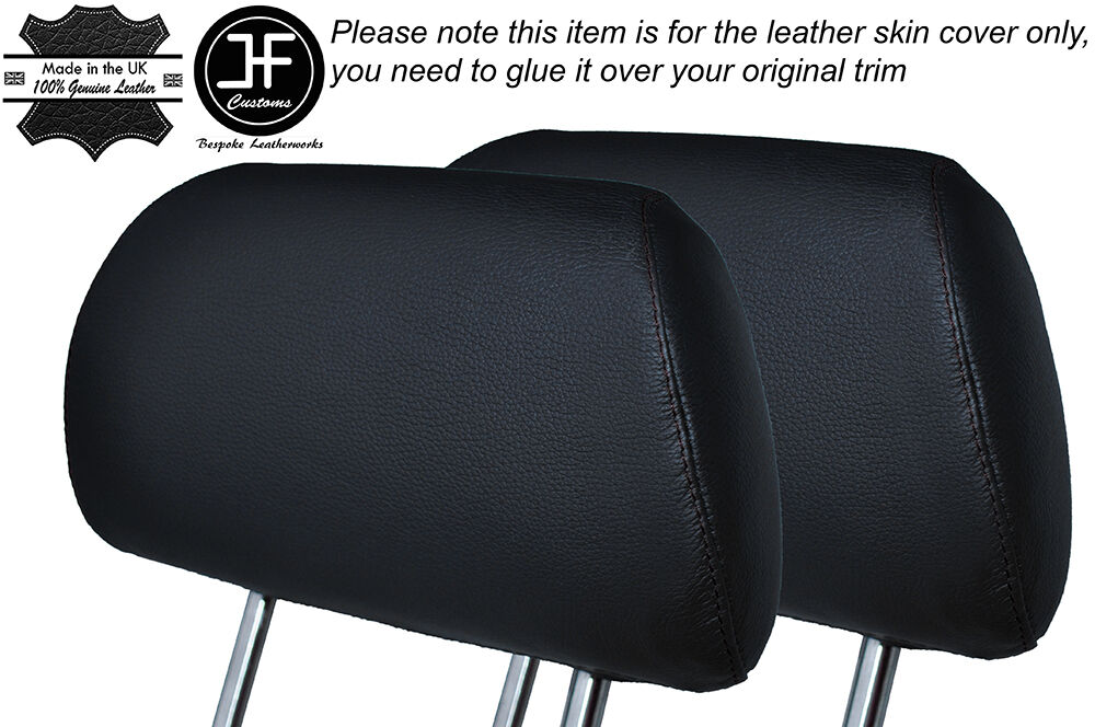 BLACK STITCH 2X FRONT HEADREST LEATHER COVER FITS VW GOLF MK4 IV JETTA 98-05