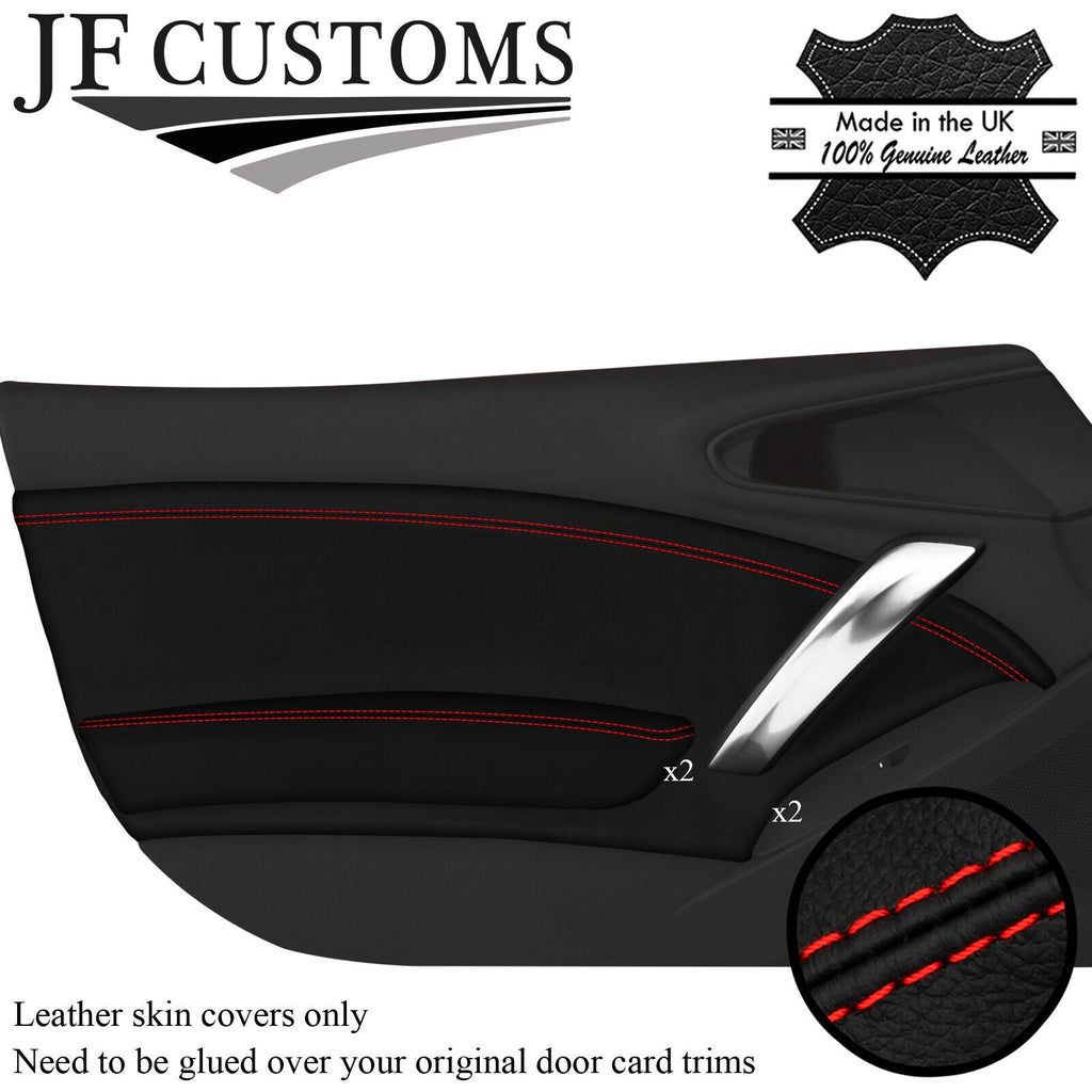 RED STITCHING LEATHER 2X FRONT DOOR CARD COVERS FITS FIAT 124 SPIDER 16-20