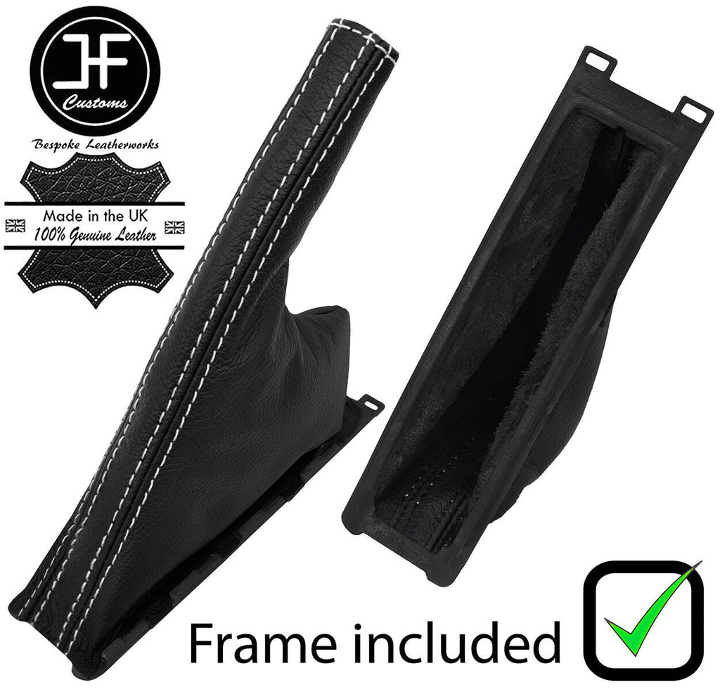 WHITE STITCH LEATHER HANDBRAKE GAITER + PLASTIC FRAME FOR SAAB 95 9-5 1997-2010
