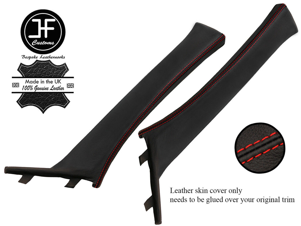RED STITCH 2X A PILLAR REAL LEATHER COVERS FOR BMW 1 SERIES F20 F21 11-19