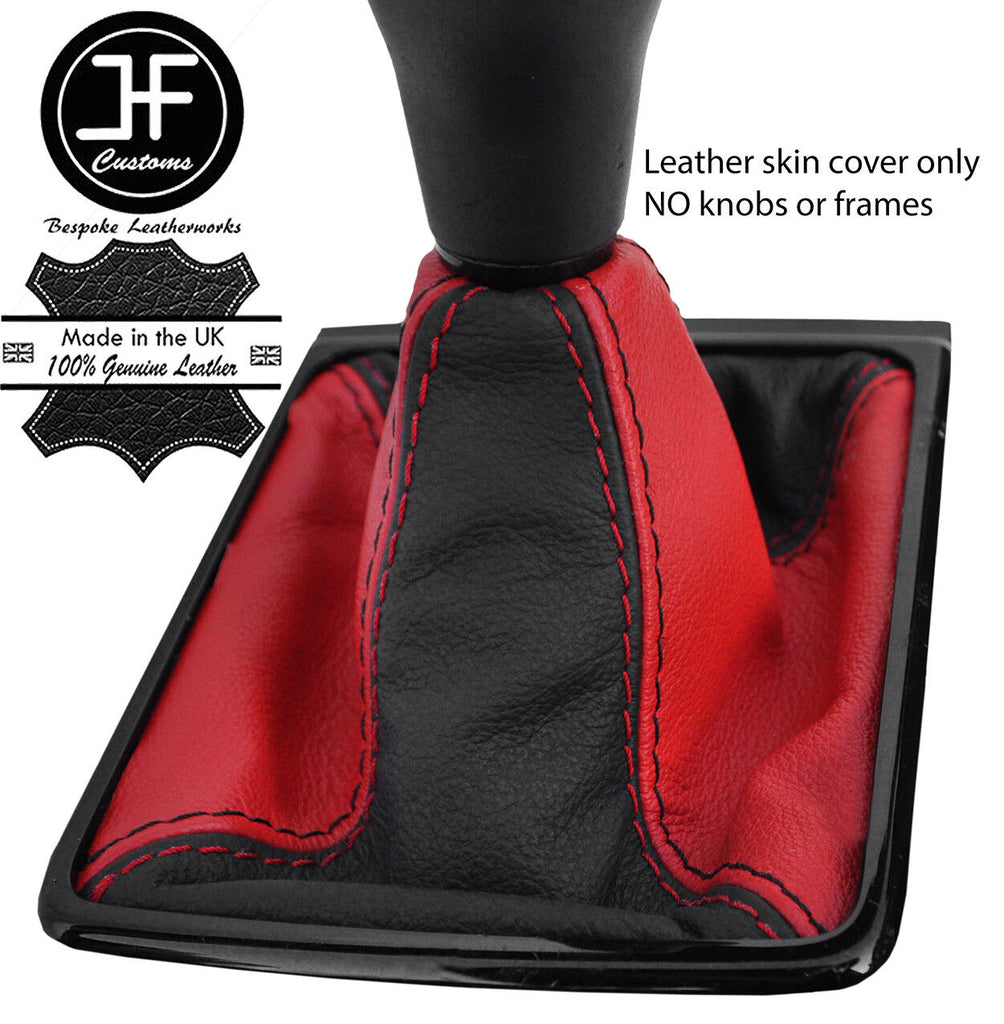 BLACK & RED TOP GRAIN REAL LEATHER MANUAL GEAR GAITER FITS JAGUAR XE 15-18