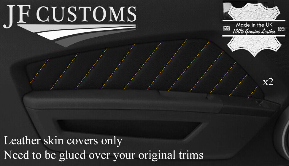 YELLOW STITCH 2X DOOR CARD TRIM LEATHER COVERS FITS FORD MUSTANG 10-14 STYLE 3