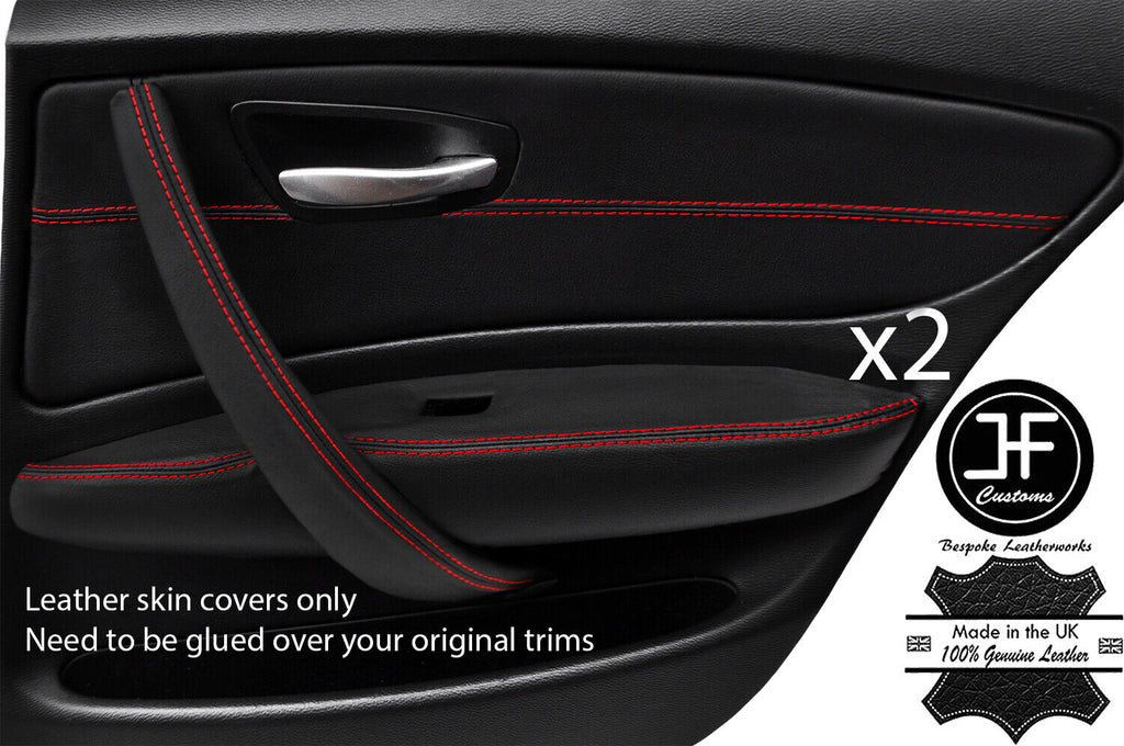 RED STICH 2XREAR DOOR CARD+HANDLE+DOOR ARMREST LEATHER COVER FOR BMW E87 DSG2