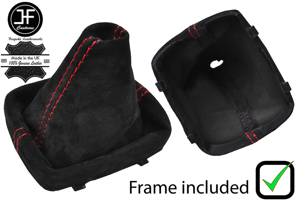 RED STITCHING SUEDE MANUAL GEAR GAITER + PLASTIC FRAME FITS AUDI A1 2011-2017