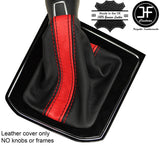 BLACK & RED STRIPE REAL LEATHER MANUAL GEAR GAITER FITS VW TOURAN 5T 15-17