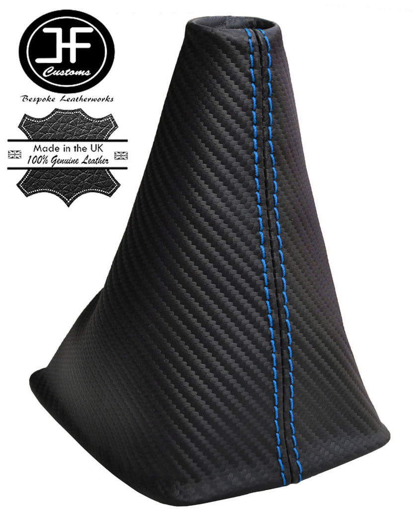 BLUE STITCHING CARBON FIBER VINYL GEAR GAITER FITS FORD FIESTA 2008-2013