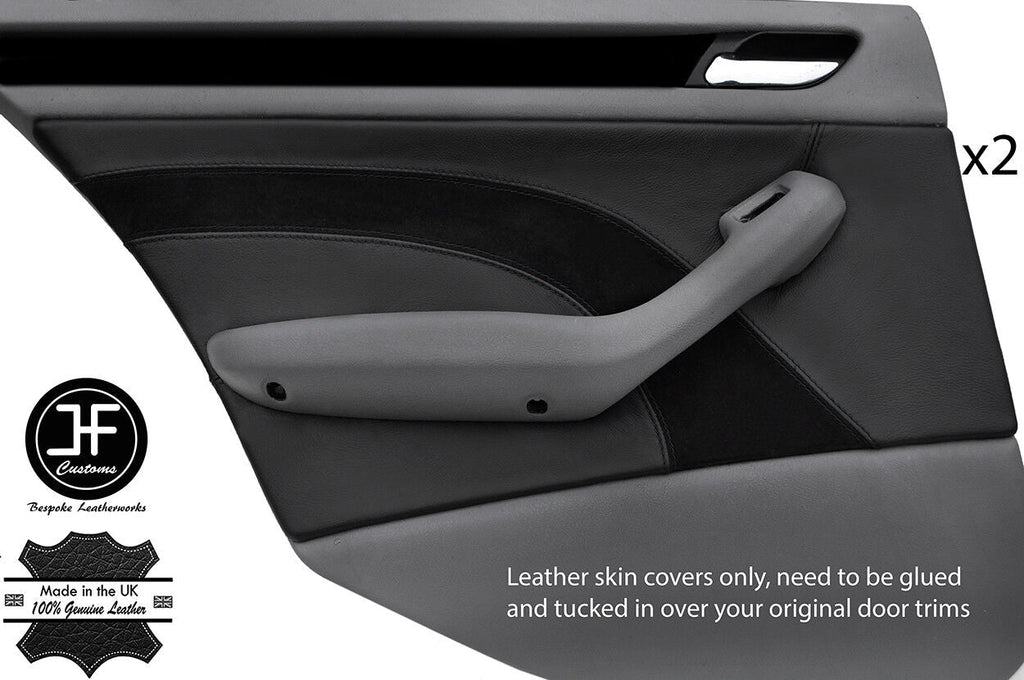 BLACK STITCH 2X REAR DOOR CARD LEATHER & SUEDE COVERS FOR BMW E46 SALOON 98-05