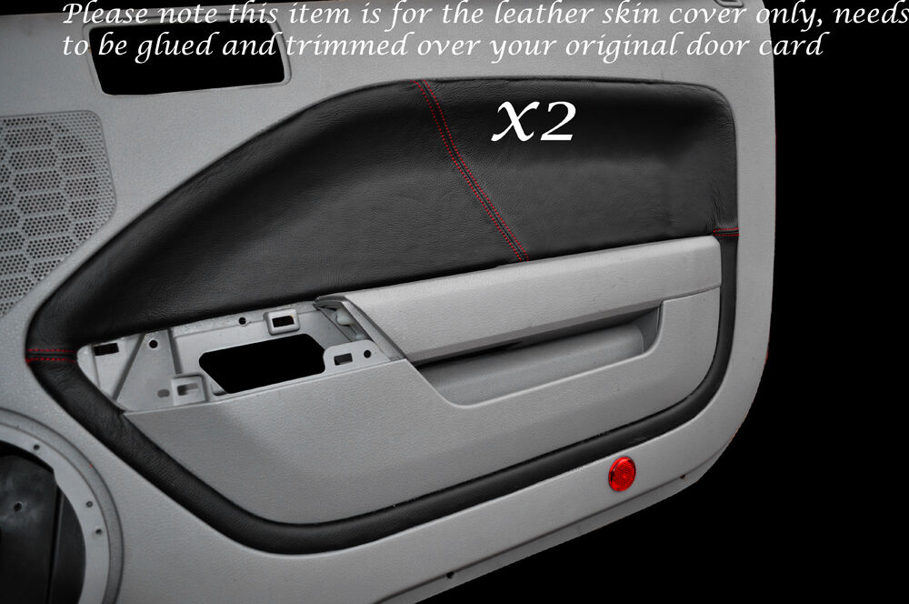 RED STITCH 2X DOOR CARD LEATHER SKIN COVERS FITS FORD MUSTANG 2005-2009