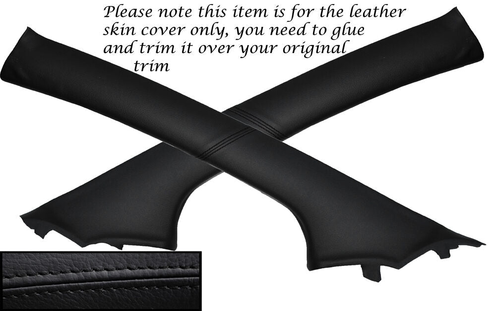 BLACK STITCH 2X A PILLARS SKIN COVERS FITS TOYOTA AYGO CITROEN C1 PEUGEOT 107