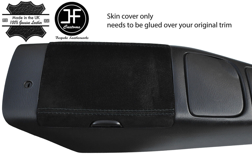 BLACK STITCHING REAL SUEDE ARMREST LID COVER FOR MAZDA MX5 MK2 1998-2005