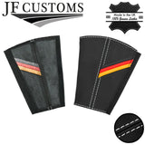 BLACK STITCH GERMAN STRIPE 2X SEAT BELT LONG COVERS FOR VW T6 TRANSPORTER