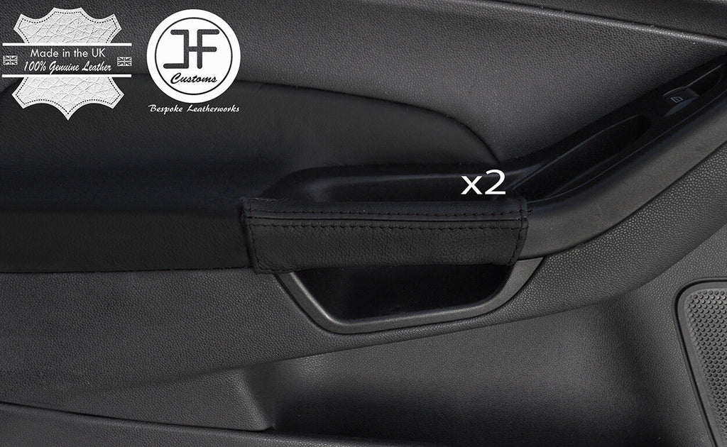 BLACK & BLACK 2X DOOR HANDLE LEATHER COVERS FOR FORD FIESTA MK9 13-17 3 DOOR