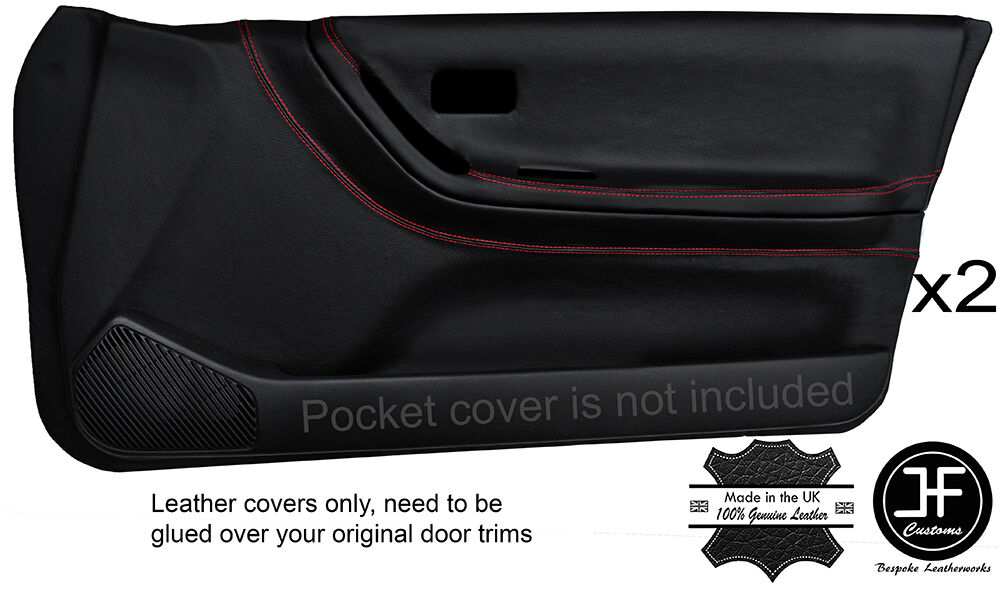 RED  STITCH 2X FRONT FULL DOOR CARD LEATHER COVER FITS SUNNY PULSAR GTIR RNN14