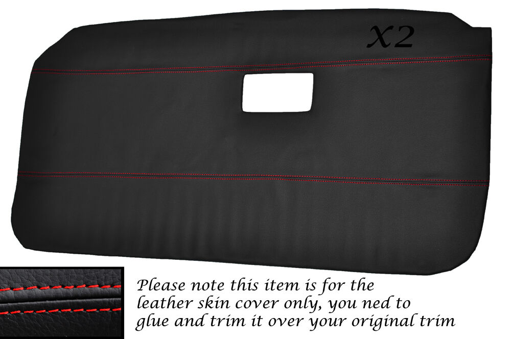 RED STITCH 2X DOOR CARDS LEATHER SKIN COVERS FITS MG MGB 1971-1976 CUSTOM NEW