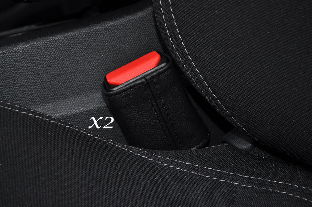 BLACK STITCH 2X FRONT SEAT BELT STALK SKIN COVERS FITS PEUGEOT 308 2013-2015