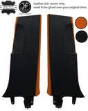 BLACK ORANGE REAL LEATHER  2X LOWER B PILLAR COVERS FOR SEAT LEON MK2 1P 2005-11