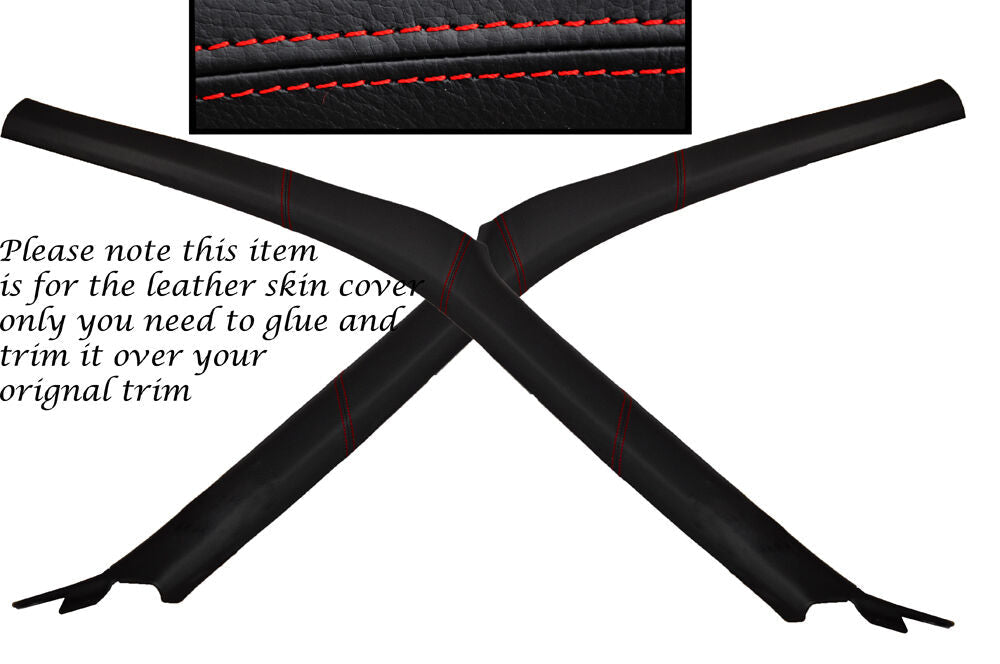 RED STITCH WINDSCREEN PILLAR LEATHER SKIN COVERS FITS NISSAN 200SX S15 1999+