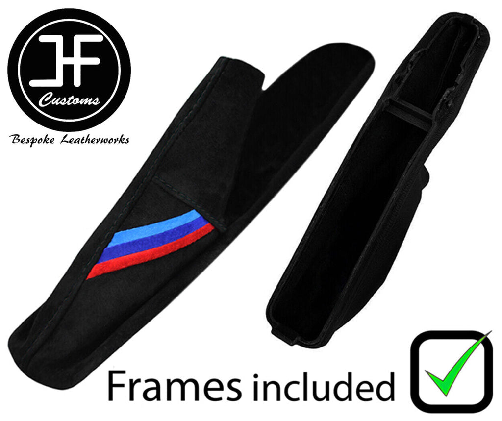 BLACK STITCH TRI STRIPE SUEDE HANDBRAKE GAITER + PLASTIC FRAME FOR BMW Z3 95-03
