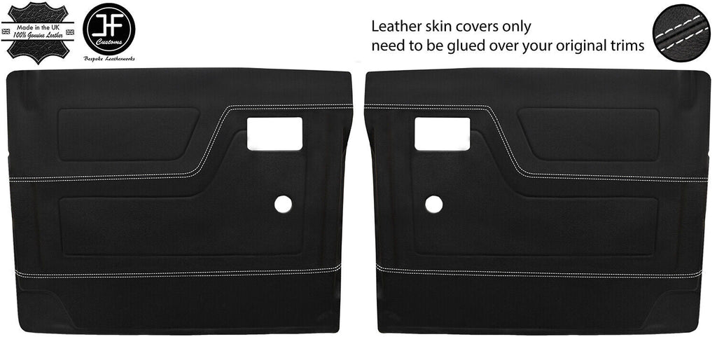 WHITE  STITCH AFTERMARKET 2X FRONT DOOR CARD LEATHER COVERS FOR DEFENDER 90 110