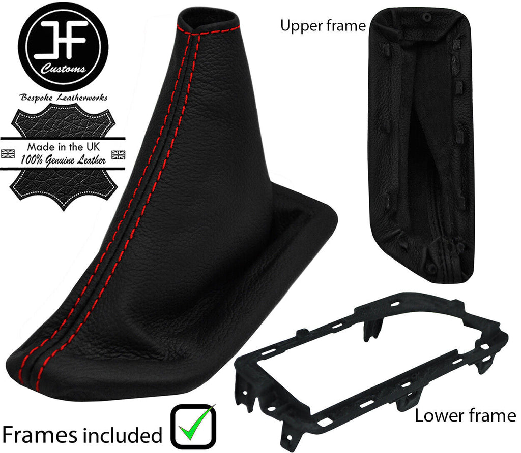 RED STITCH LEATHER HANDBRAKE GAITER +2X PLASTIC FRAME FOR MAZDA MX5 MK3 05-08