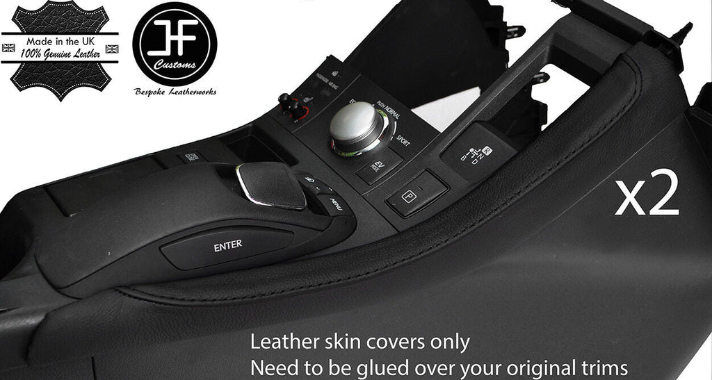 BLACK & BLACK 2X CENTER CONSOLE SIDE TRIM LEATHER COVERS FOR LEXUS CT200H 10-18
