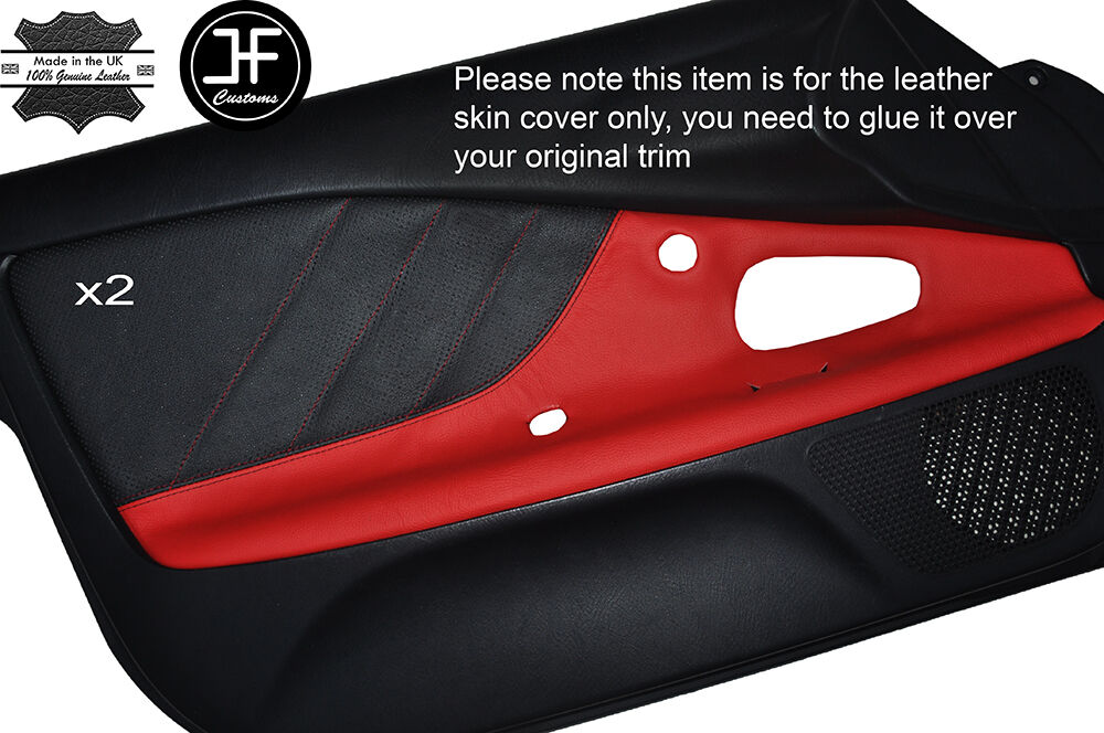 BLACK PERFORATED & RED LEATHER 2X DOOR CARD TRIM COVER FITS HONDA S2000 99-03