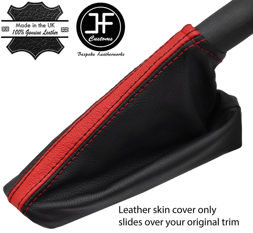 BLACK & RED STRIPE TOP GRAIN LEATHER HANDBRAKE GAITER FITS PEUGEOT 508 11-17