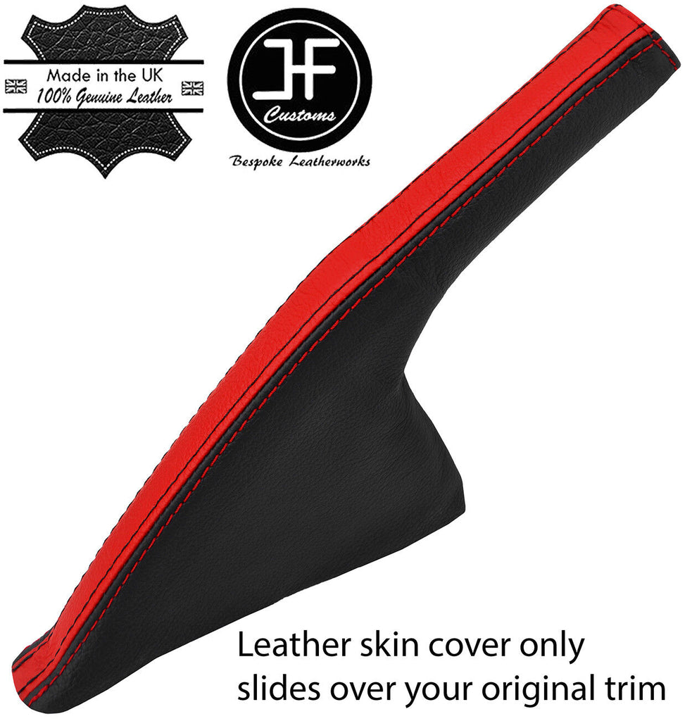 BLACK & RED STRIPE  REAL LEATHER HANDBRAKE GAITER FITS SKODA FABIA 2015-2018