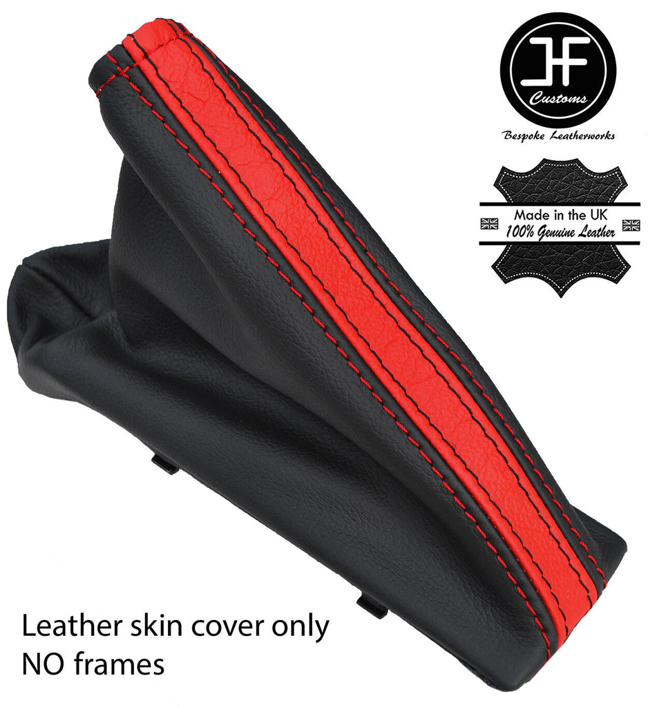 BLACK & RED TOP GRAIN LEATHER HANDBRAKE COVER FOR VAUXHALL OPEL CORSA D 06-14