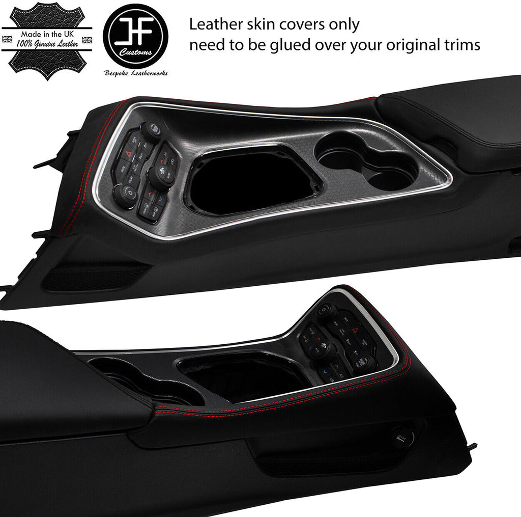 RED STITCH CONSOLE SURROUND NAPPA LEATHER COVER FOR DODGE CHALLENGER 15-19