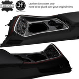 RED STITCH CONSOLE SURROUND NAPPA LEATHER COVER FOR DODGE CHALLENGER 15-19