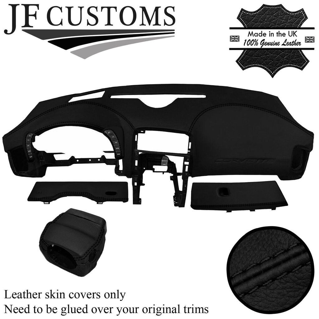 BLACK STITCH LEATHER COVERS FOR CORVETTE C6 05-13 FRONT INTERIOR RECOVERY KIT