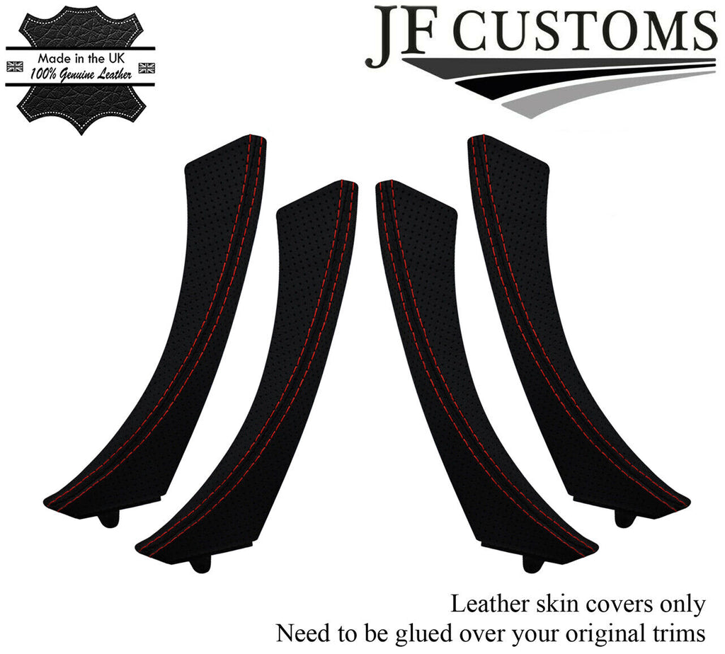 D RED STITCH PERFORATED LEATHER 4X FRONT REAR DOOR HANDLE COVERS FOR BMW E90 E91