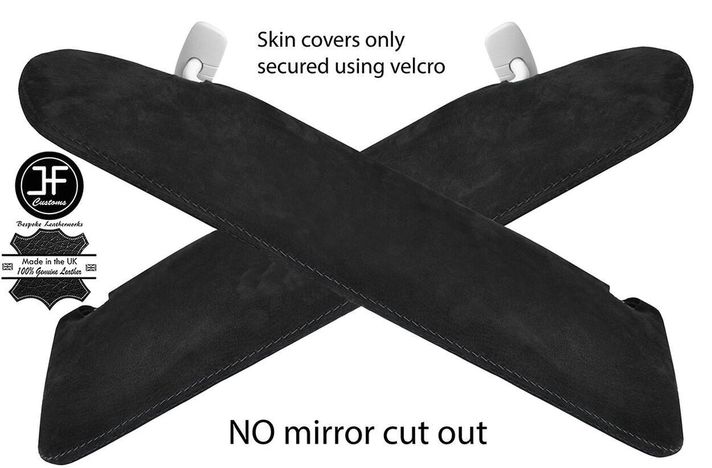 BLACK STITCH 2X SUN VISOR LUXE SUEDE COVERS FOR T5 TRANSPORTER NO MIRROR CUTOUT