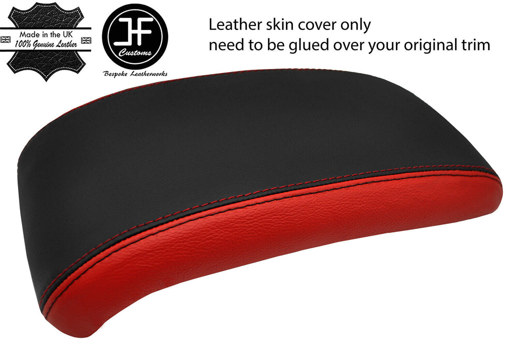 BLACK & RED TOP GRAIN LEATHER ARMREST LID COVER FITS NISSAN JUKE 2010-2019