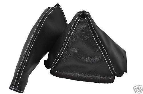 FITS MAZDA MX5 GEAR + HANDBRAKE GAITER LEATHER WHITE STITCHING 2001-2005