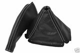 FITS MAZDA MX5 GEAR + HANDBRAKE GAITER LEATHER WHITE STITCHING 2001-2005