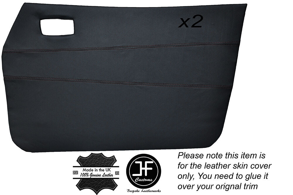 BLACK STITCH 2X FRONT DOOR CARD SKIN COVERS FITS DATSUN CHERRY 100A F-11 74-78