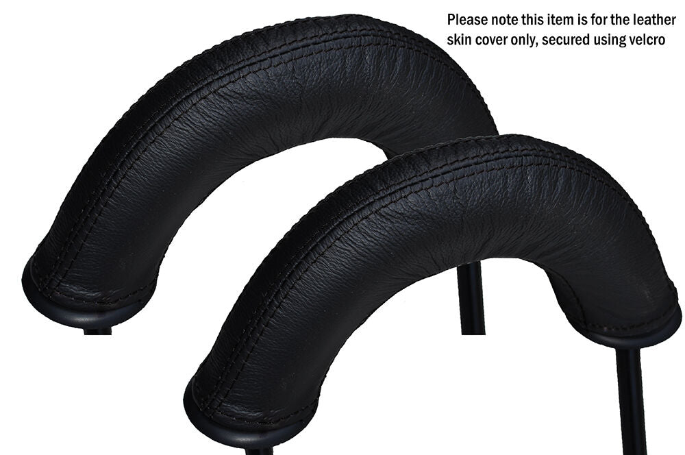BLACK STITCH 2X REAR HEADREST SKIN COVERS FITS PEUGEOT 206 CC CONVERTIBLE 00-10