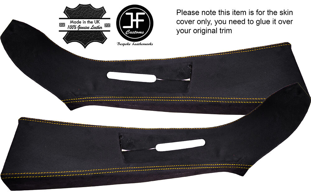 YELLOW STICH 2X UPPER B PILLAR PU SUEDE COVERS FITS VW T5 TRANSPORTER CARAVELLE