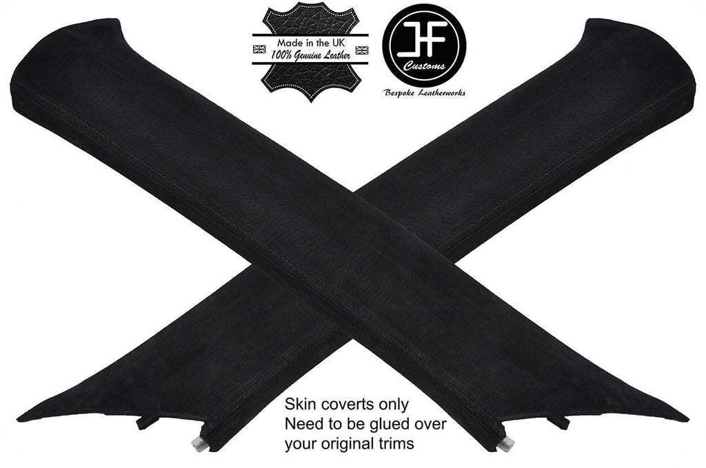 BLACK STITCH 2X A PILLAR REAL SUEDE COVERS FITS VW TIGUAN 2008-2016 CUSTOM NEW