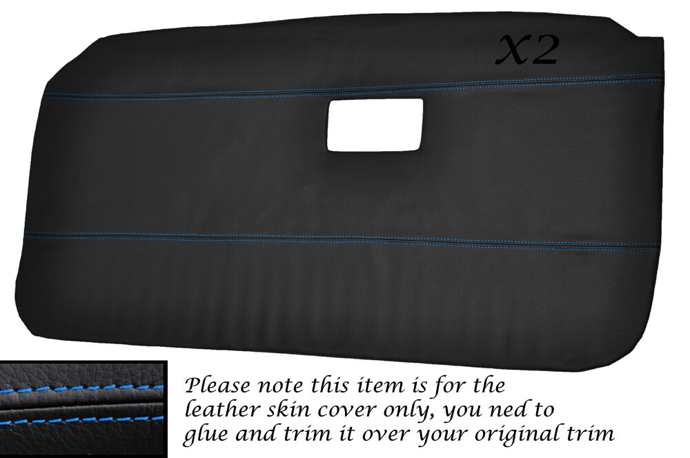 BLUE STITCH 2X DOOR CARDS LEATHER SKIN COVERS FITS MG MGB 1971-1976 CUSTOM NEW