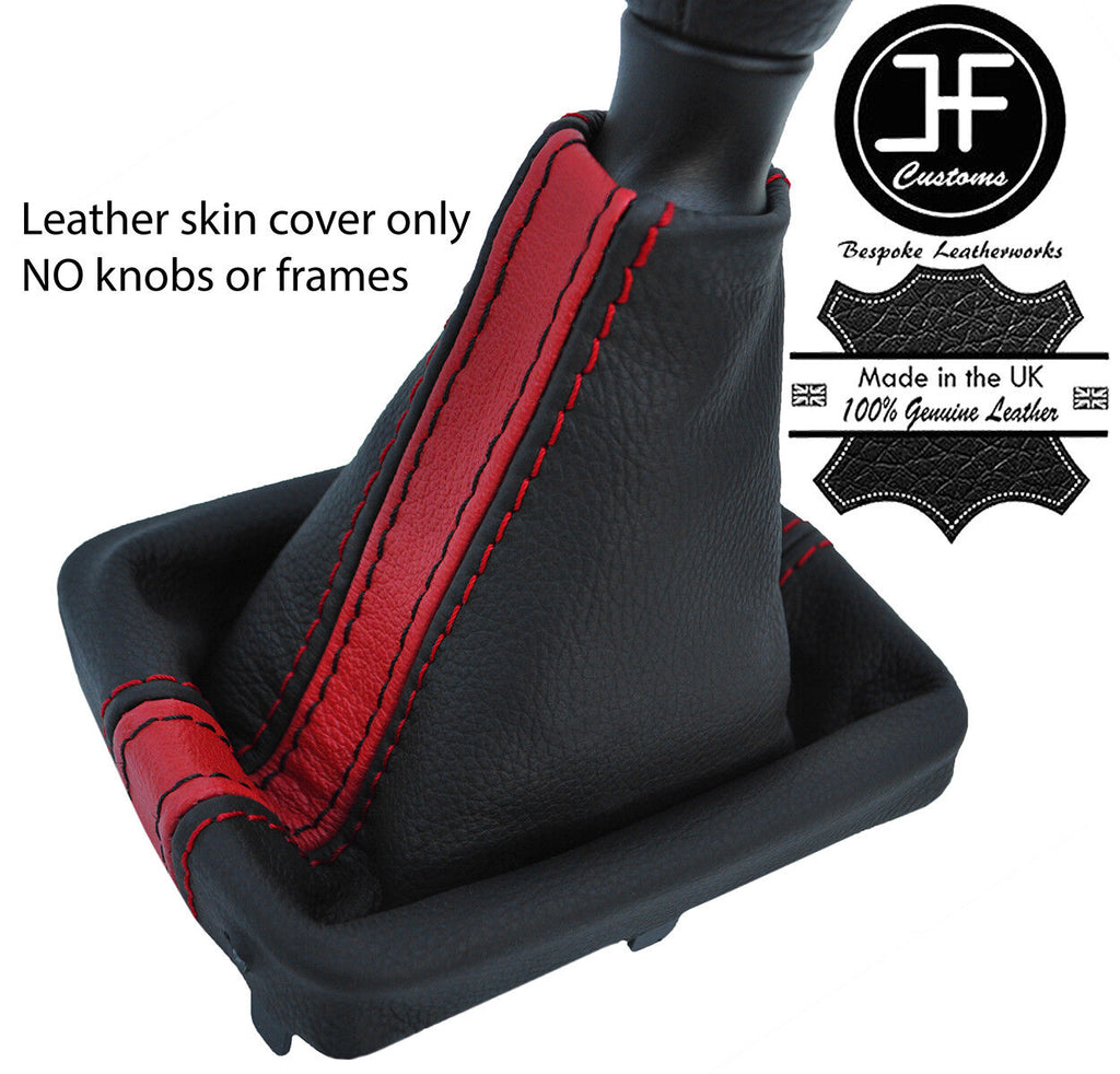 BLACK & RED STRIPE TOP GRAIN LEATHER GEAR GAITER FOR PEUGEOT 206 206 CC 98-12
