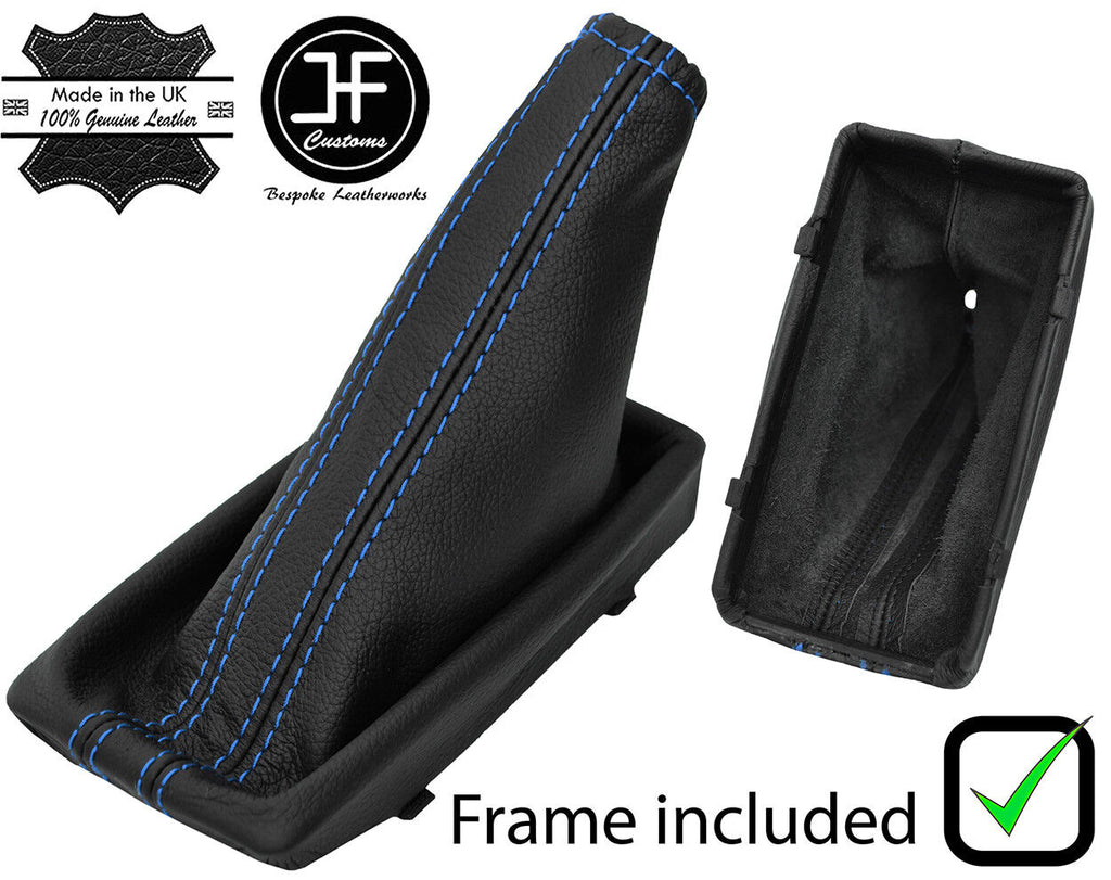 BLUE STITCH LEATHER HANDBRAKE GAITER+PLASTIC FRAME FITS VAUXHALL CORSA C 00-06