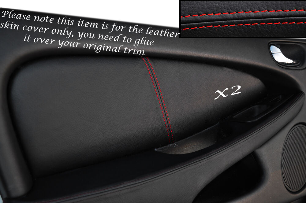 RED STITCH 2X FRONT DOOR CARD TRIM SKIN COVERS FITS JAGUAR X TYPE 2001-2009